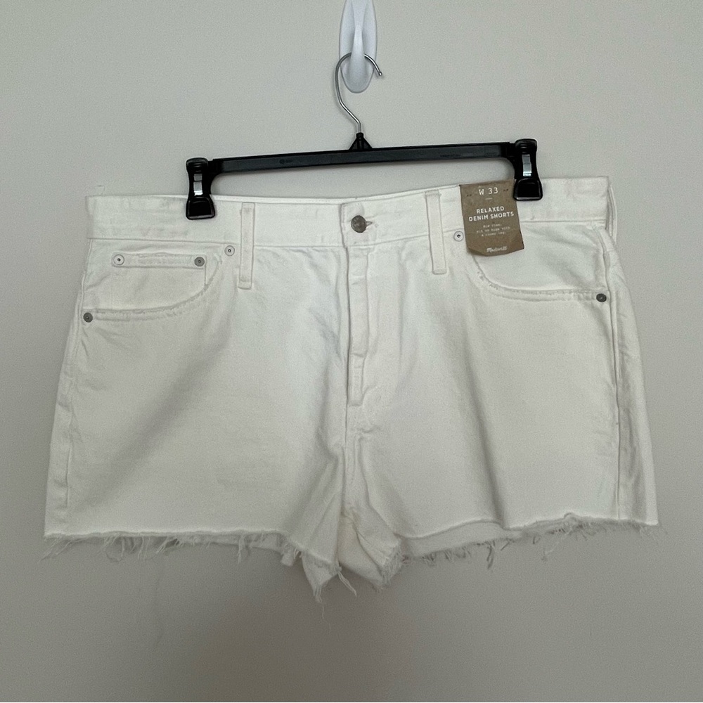 Madewell White Denim Shorts Frayed Hem Size W33